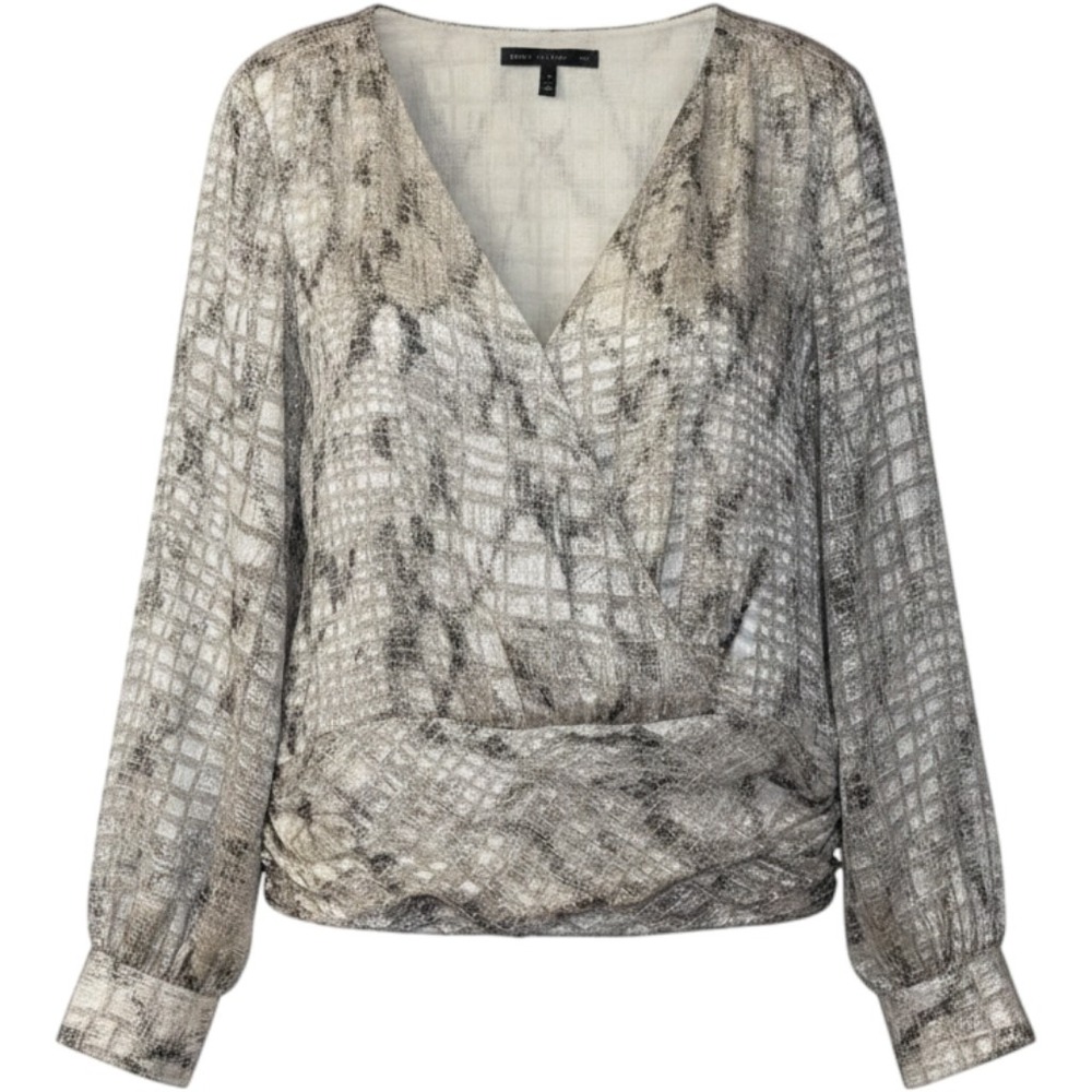 White House Black Market Silver-Gray Wrap Blouse